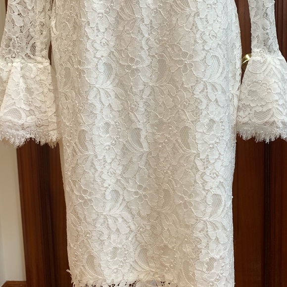 Nue by Shani White Lace Pearl Detailing Short Wedding Dress Size 14 - Picture 7 of 8